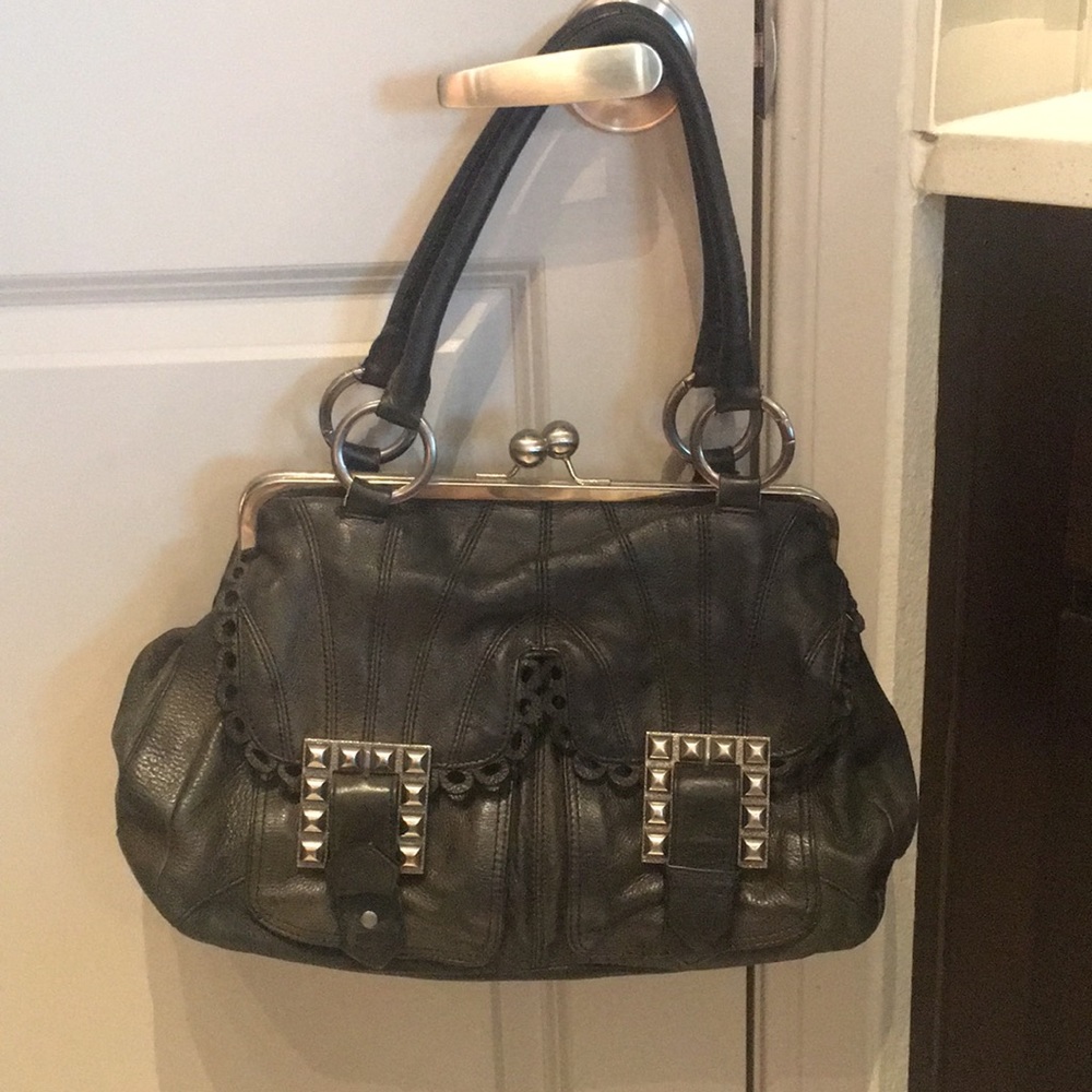 Black leather studded Betsy Johnson purse